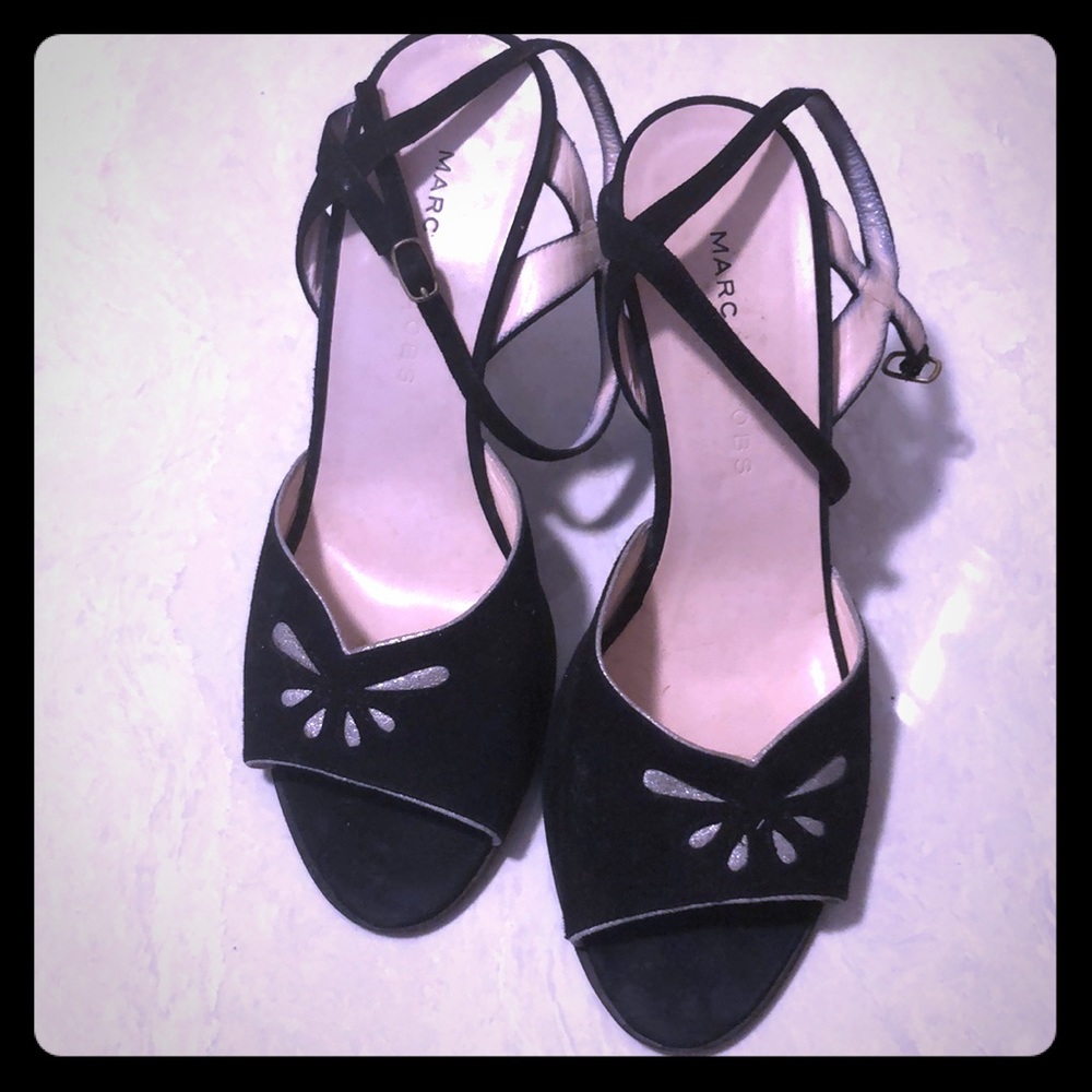 MARC JACOBS black silver suede sandals 36 like new